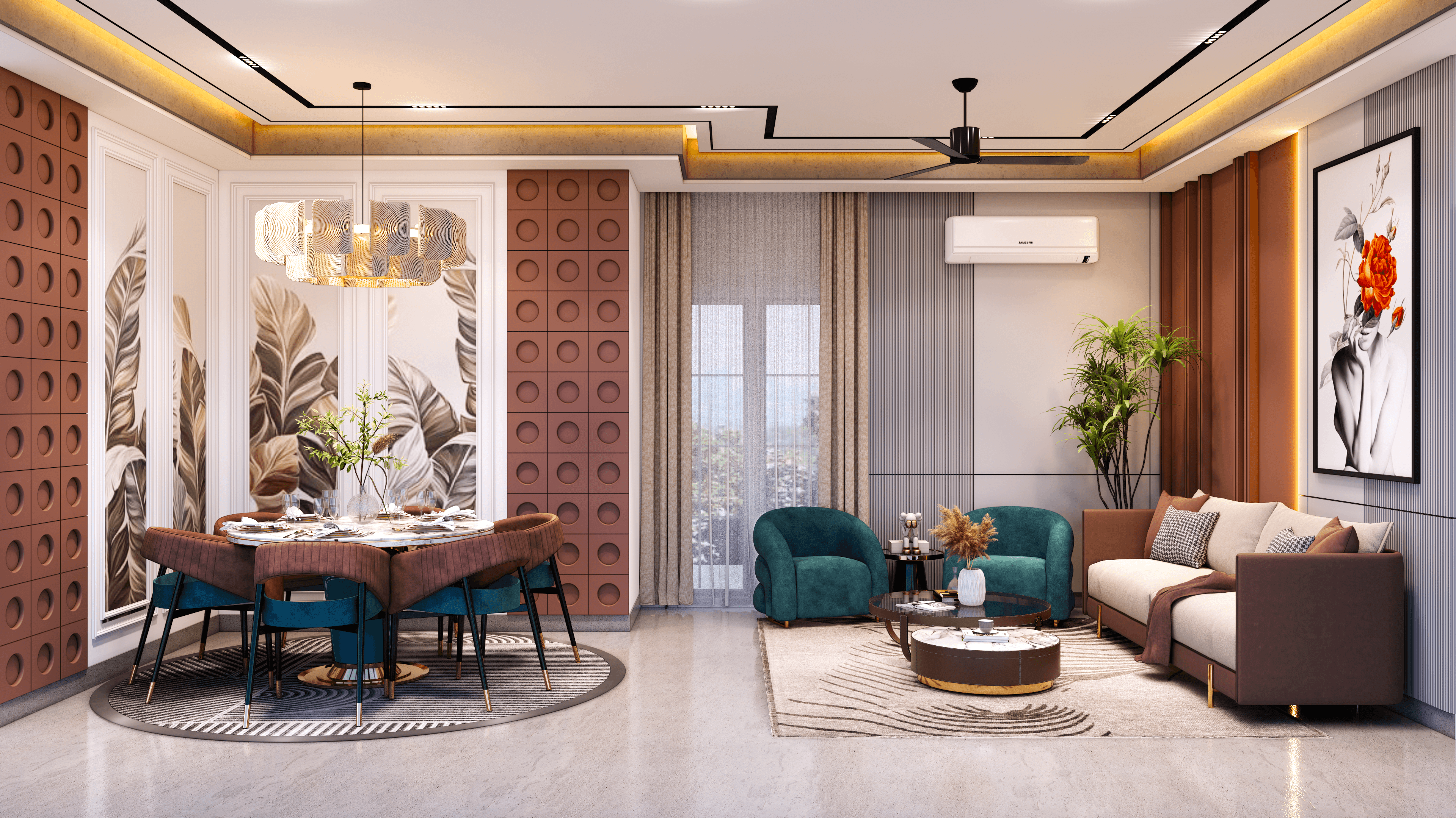 living room with sofa and dining table