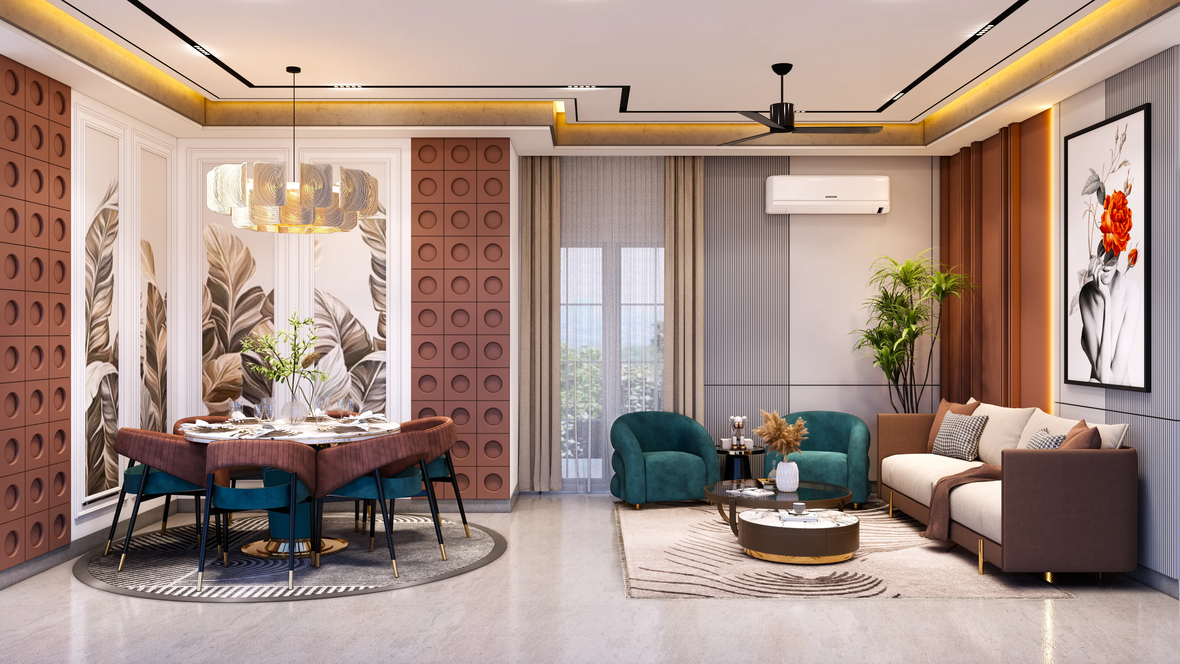 living room with sofa and dining table